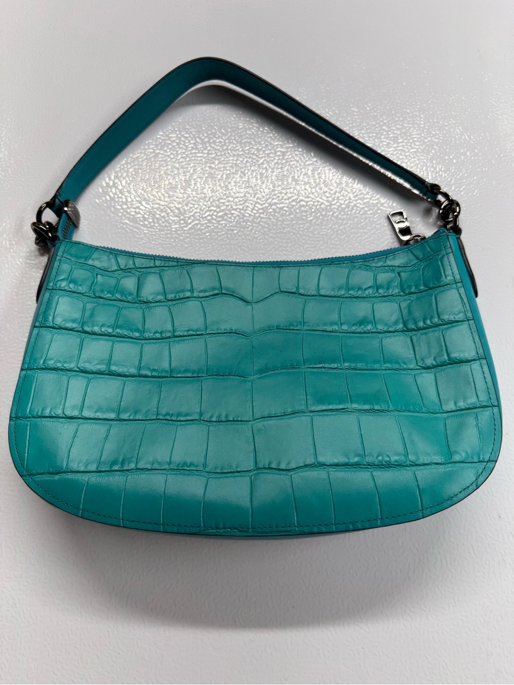 Coach Teal Croc-Embossed Shoulder Bag - Picture 2 of 3